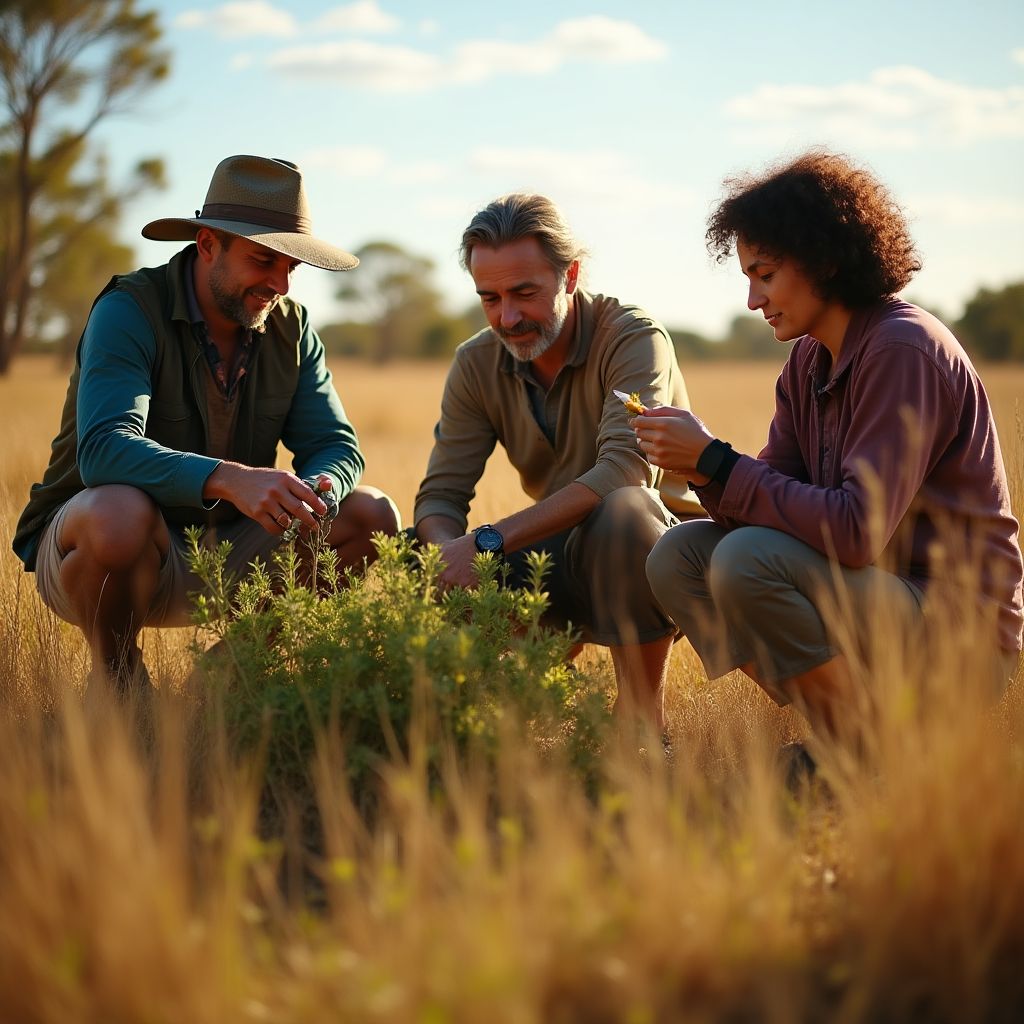 Field researchers documenting plant knowledge with Aboriginal elders